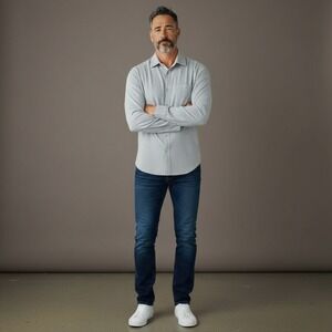 Kit and Ace Men's Light Gray Long Sleeve Button Down Shirt Size L Pocket